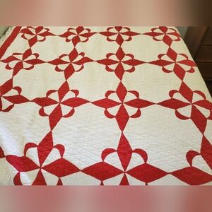 Vintage Handmade Red And White Quilt